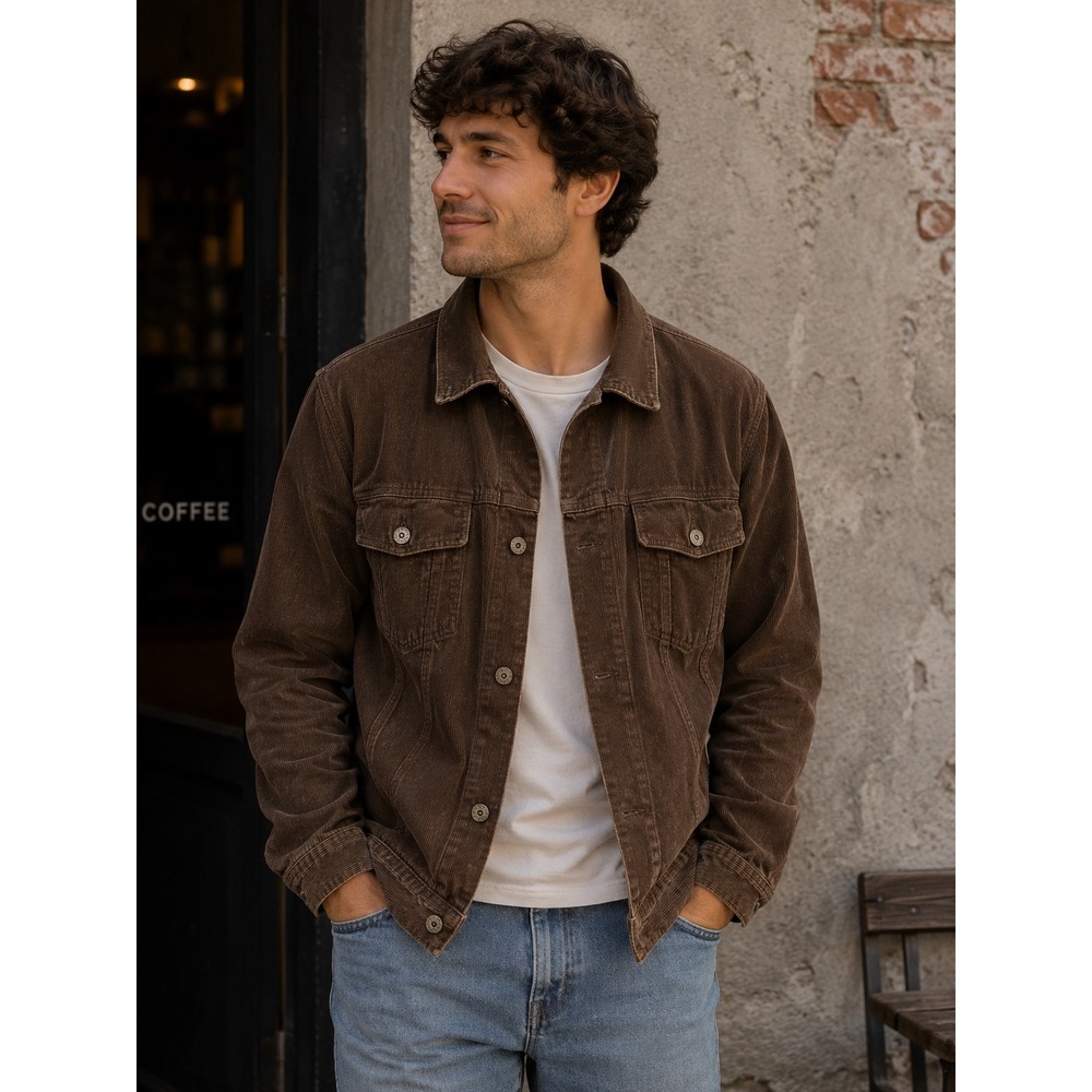 Moose Creek Mens Brown Corduroy Trucker Jacket Cotton Coat Size Medium